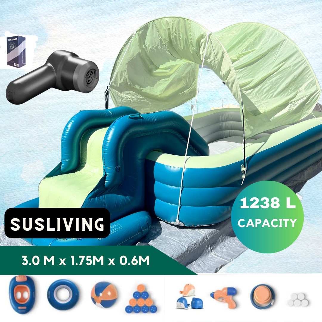 Susliving Morandi Blue Auto Inflatable Outdoor Swimming Pool Lux Package