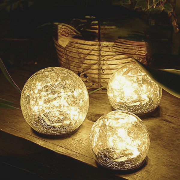 Susliving Solar-Powered Ice Crack Glass Landscape Lights - Set of 3 combo