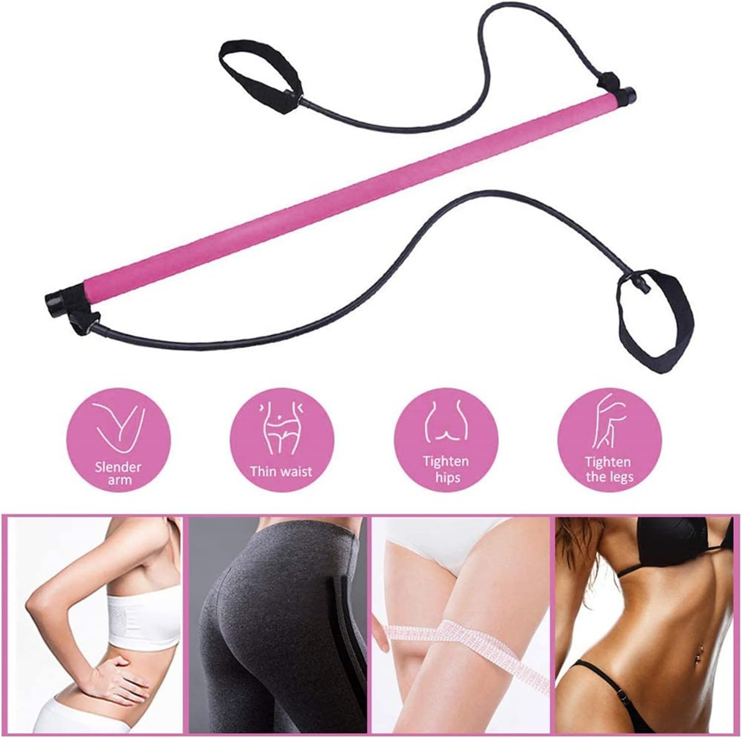 Susliving Portable Pilates Stretch Rope Exercise Bar-Pink