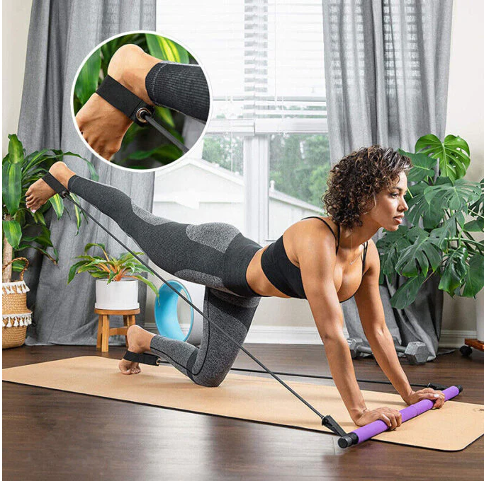 Multi-Functional Portable Pilates Stretch Rope Exercise Bar-Purple