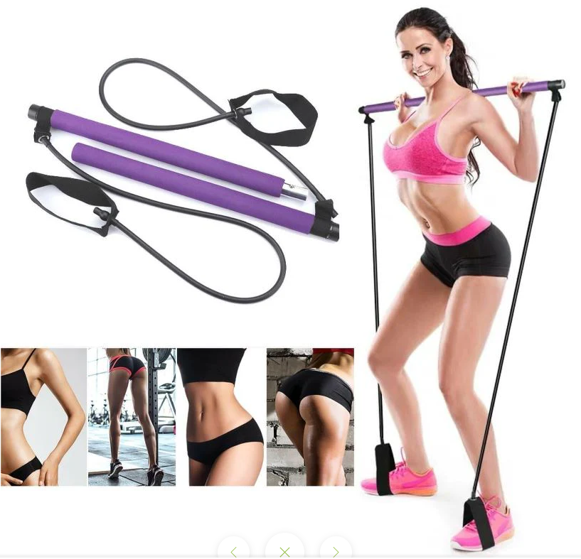 Multi-Functional Portable Pilates Stretch Rope Exercise Bar-Purple