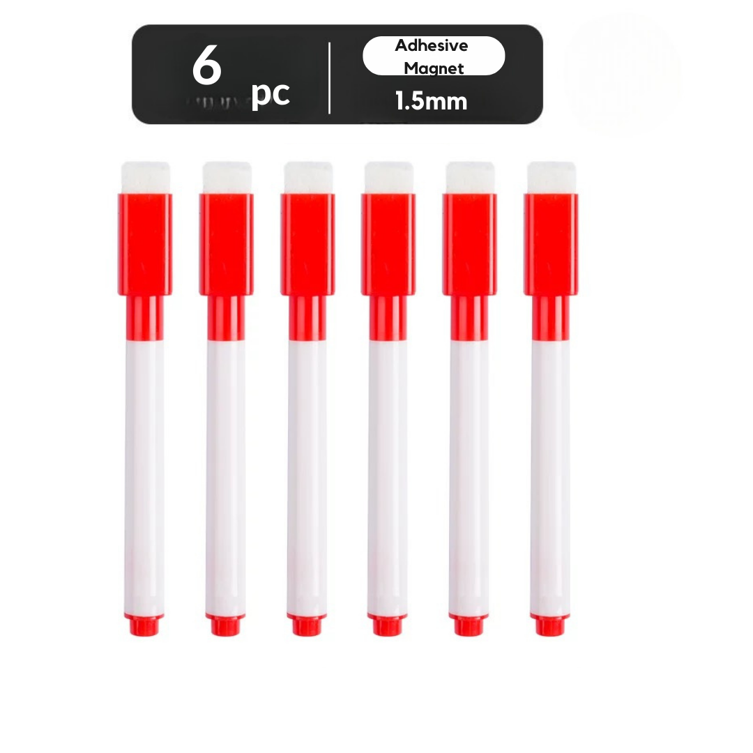 Whiteboard Marker Fridge Magnetic 6PCs Ink Pen Dry wipe Foam Rubber