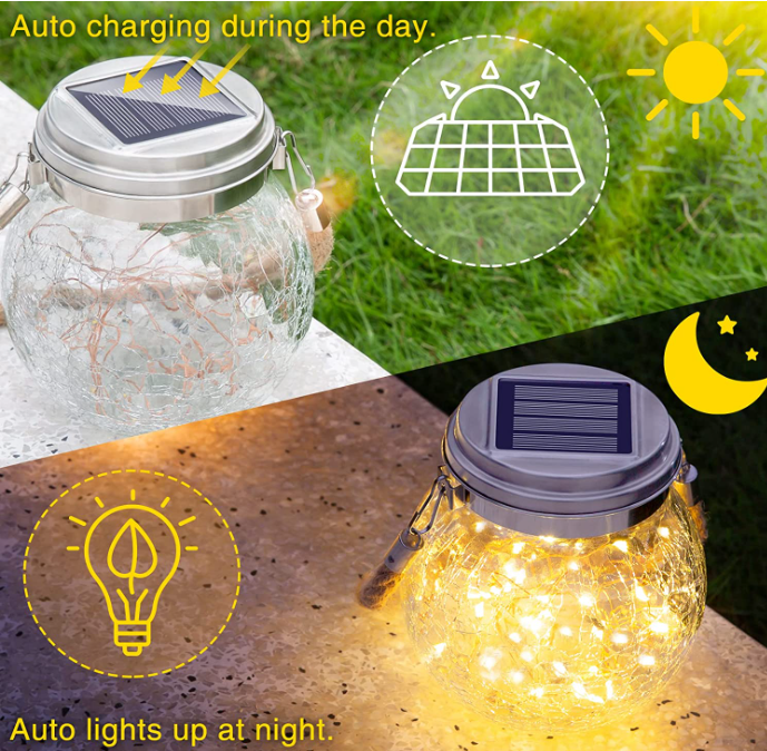 6PCs Combo Susliving Fairy LED string Solar Hanging Light Crack Glass Lantern
