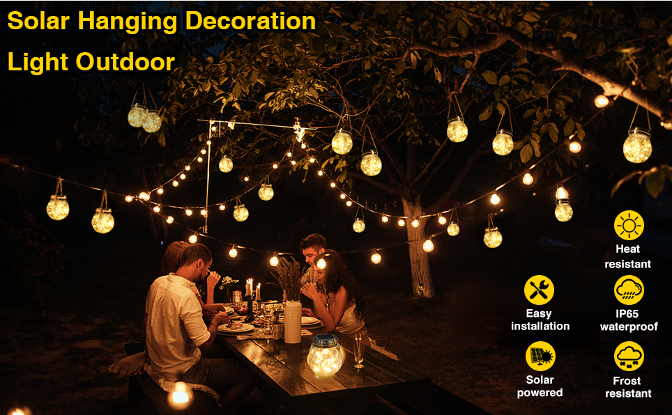 6PCs Combo Susliving Fairy LED string Solar Hanging Light Crack Glass Lantern