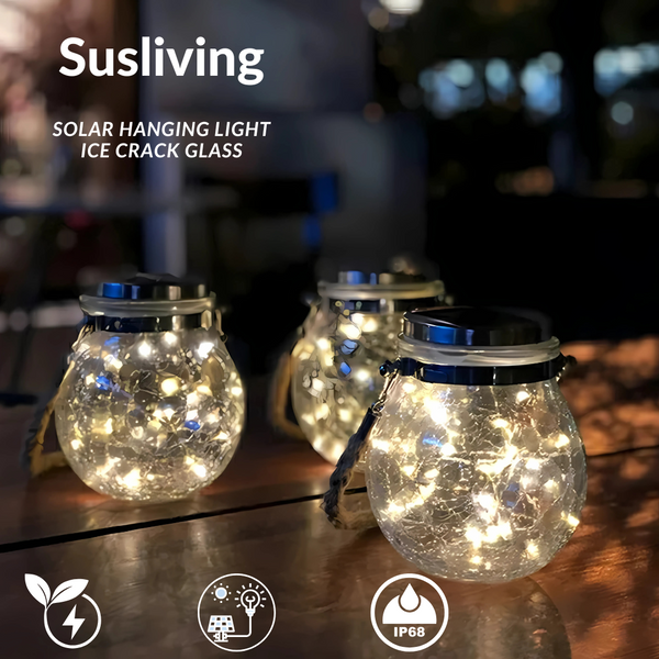 Susliving Fairy LED string Solar Hanging Light Ice Crack Glass Lantern