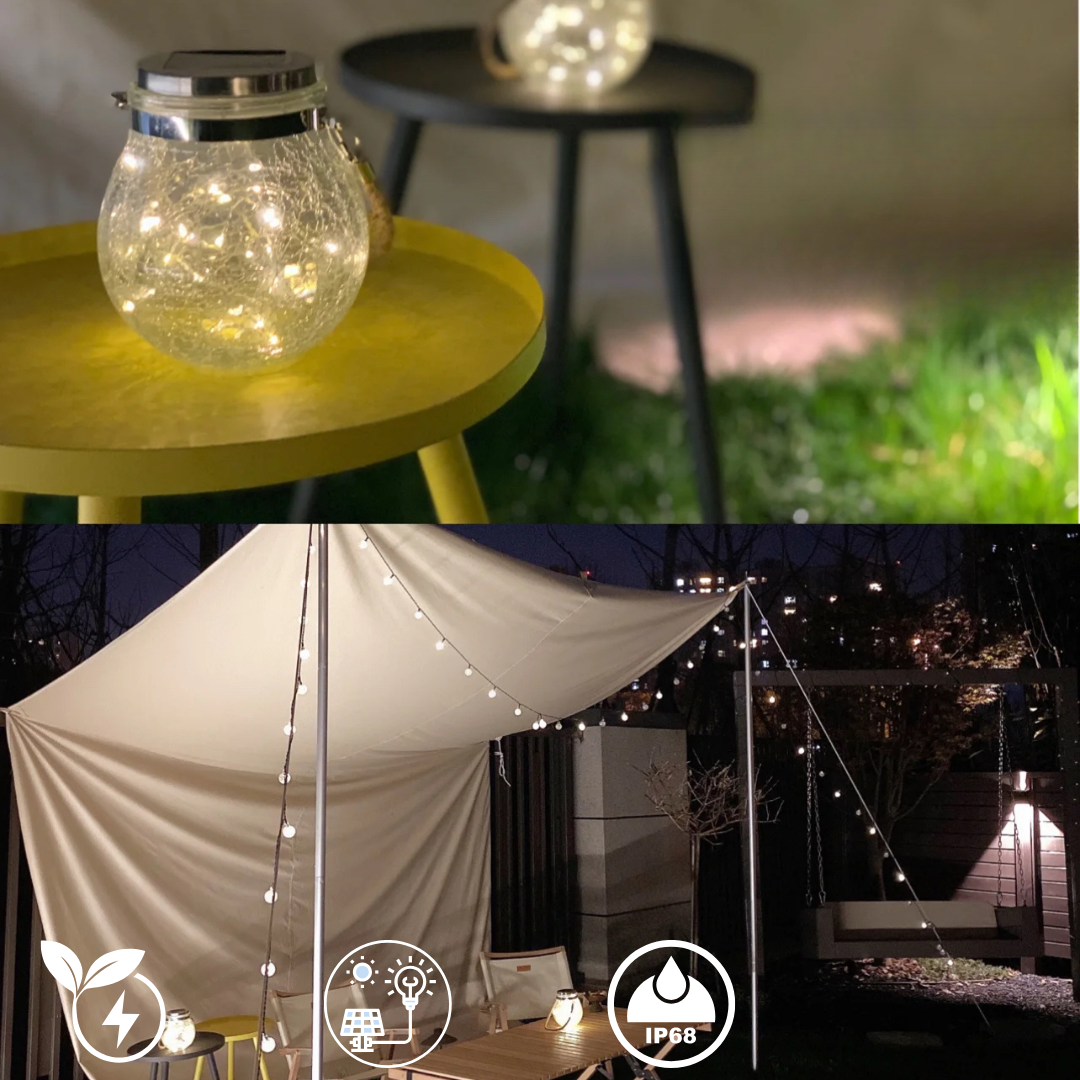 6PCs Combo Susliving Fairy LED string Solar Hanging Light Crack Glass Lantern