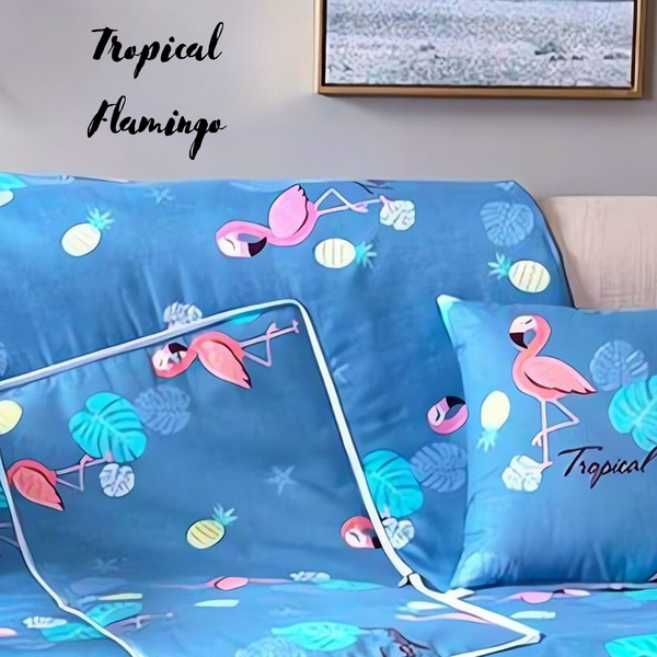 Throw Blanket-Travel Couch Car Pillow Blanket 40cm & 50cm Flamingo Blue