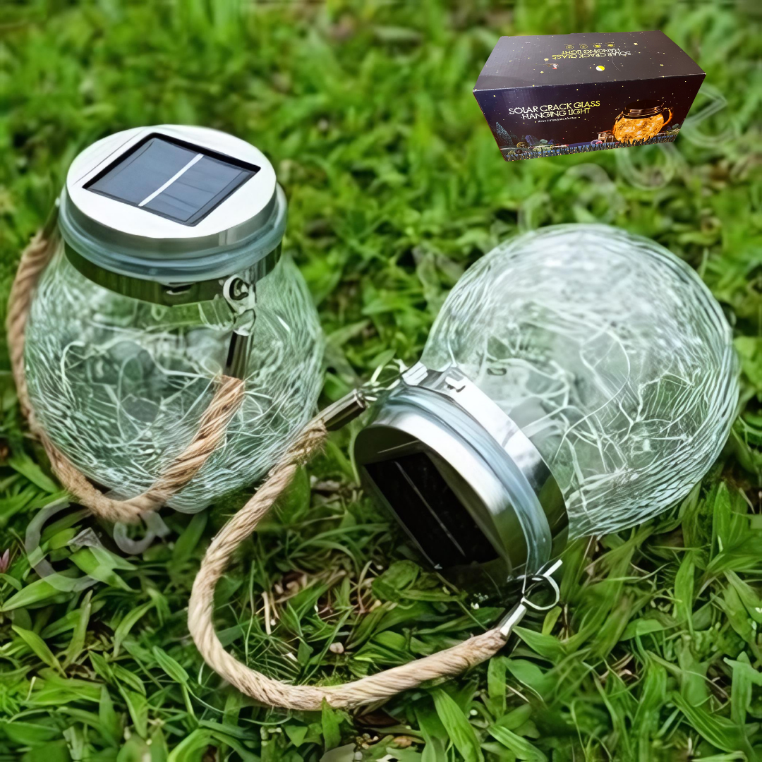 Susliving Fairy LED string Solar Hanging Light Ice Crack Glass Lantern