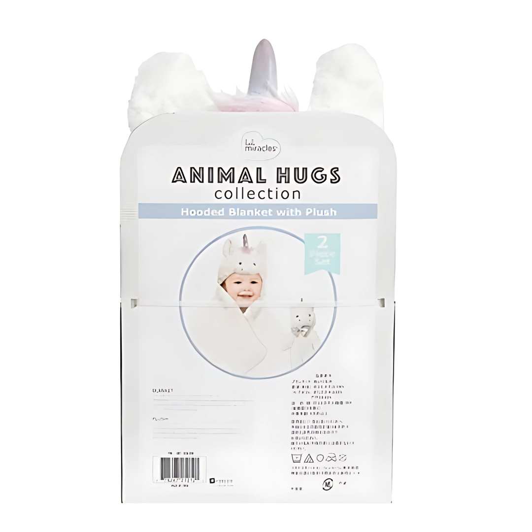 LITTLE MIRACLES 2pc Animal Hugs Collection Hooded Blanket With Plush Unicorn Set