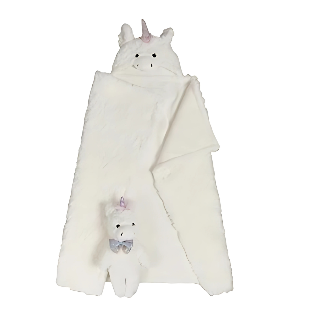 LITTLE MIRACLES 2pc Animal Hugs Collection Hooded Blanket With Plush Unicorn Set