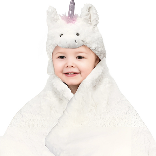 LITTLE MIRACLES 2pc Animal Hugs Collection Hooded Blanket With Plush Unicorn Set