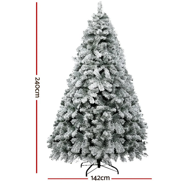 8ft 2.4m Jingle Jollys Snowy Flocked Christmas Tree with 1291 Tips Festive Xmas