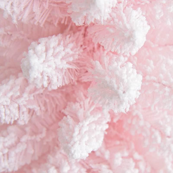 Susliving Fading Pink Xmas Tree White Pink Flocking Snow 5FT 1.50m