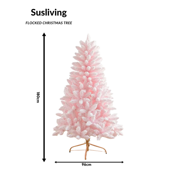 Susliving Pinkish Flocked Snow 6FT 1.80m Fairy Tree Pink Xmas