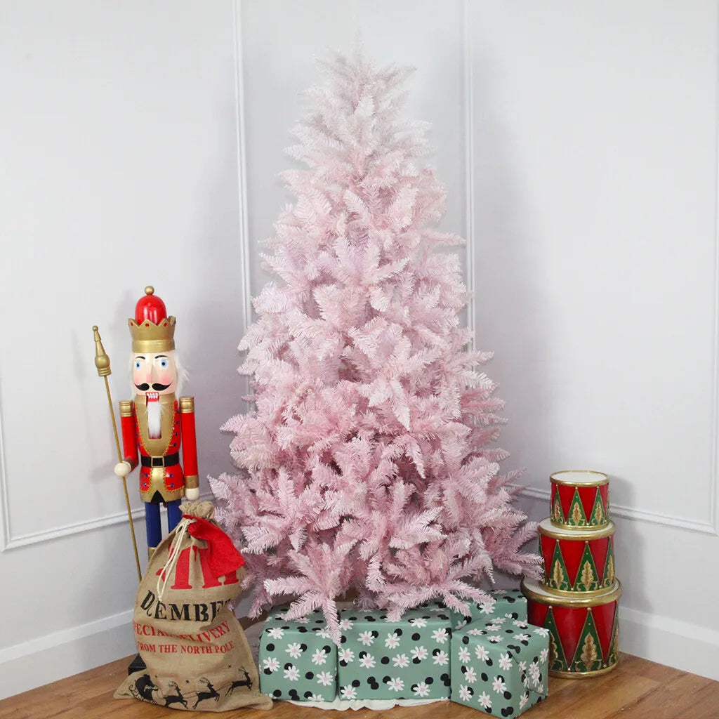 Susliving 7FT Xmas TREE Cherry Blossom Pinkish 2.10m Christmas Fairy Tree White Tips