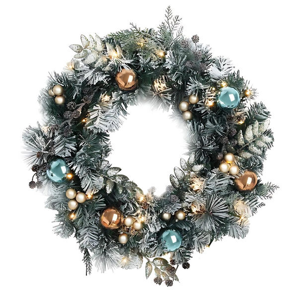 60cm Christmas Wreath with LED Lights Snowy Snow Garland By Jingle Jollys