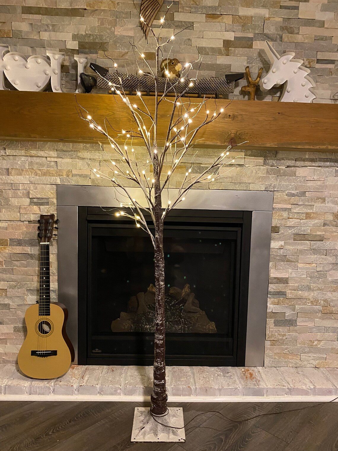 Pre-Lit Brown Birch Tree Snow Feel Festival Home Garden Celebration Decor Xmas