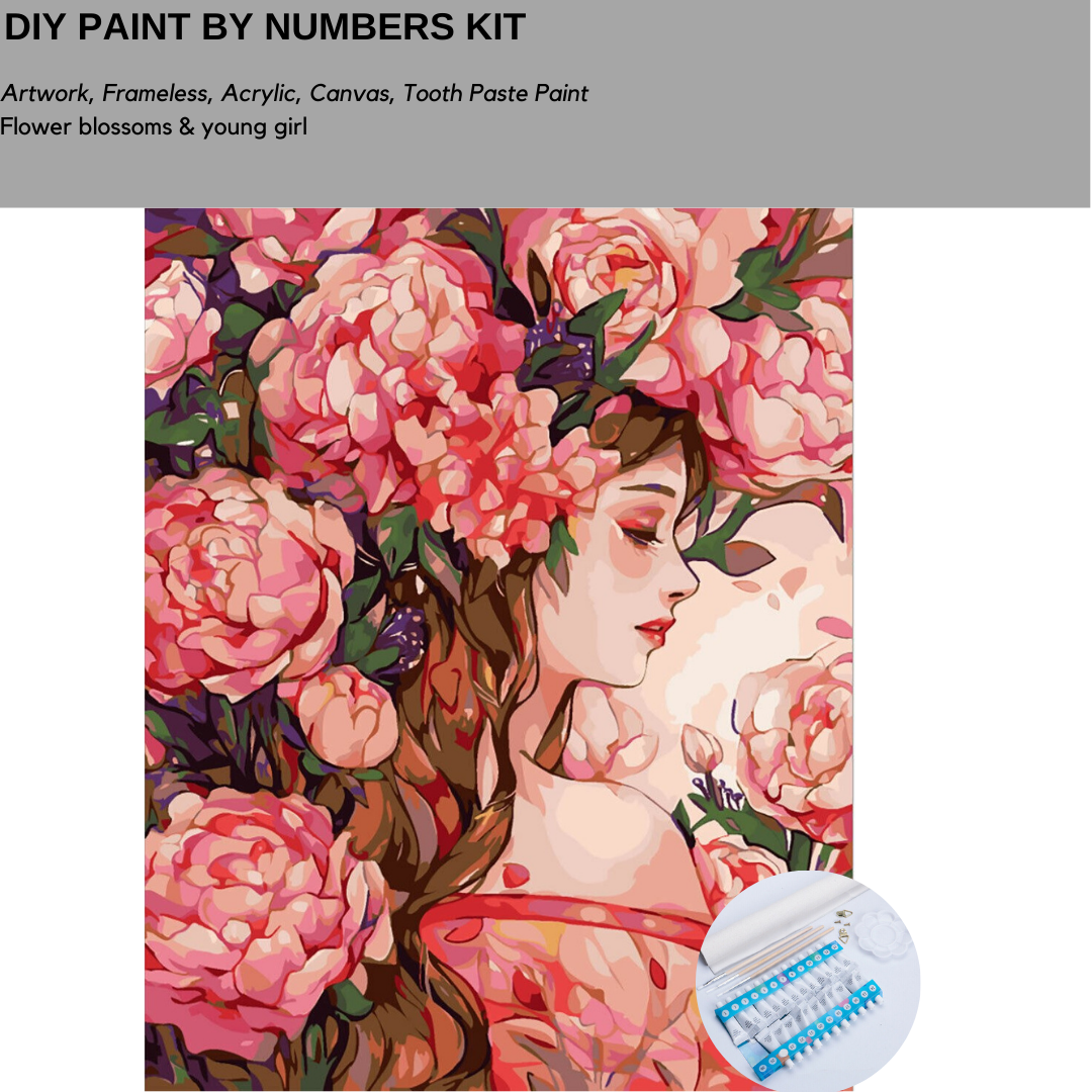 Art DIY Paint by Numbers Kit Large 40 by 50 Oil Painting Girl and flowers