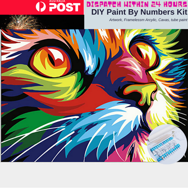 Art DIY Paint by Numbers Kit Large 40 by 50 Oil Painting Rainbow Cat