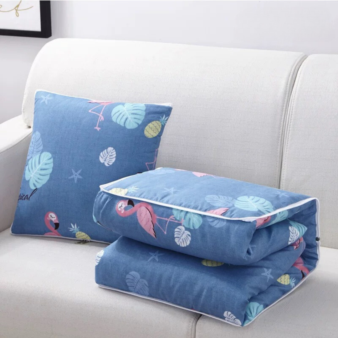 Throw Blanket-Travel Couch Car Pillow Blanket Twin 40cm Flamingo Blue