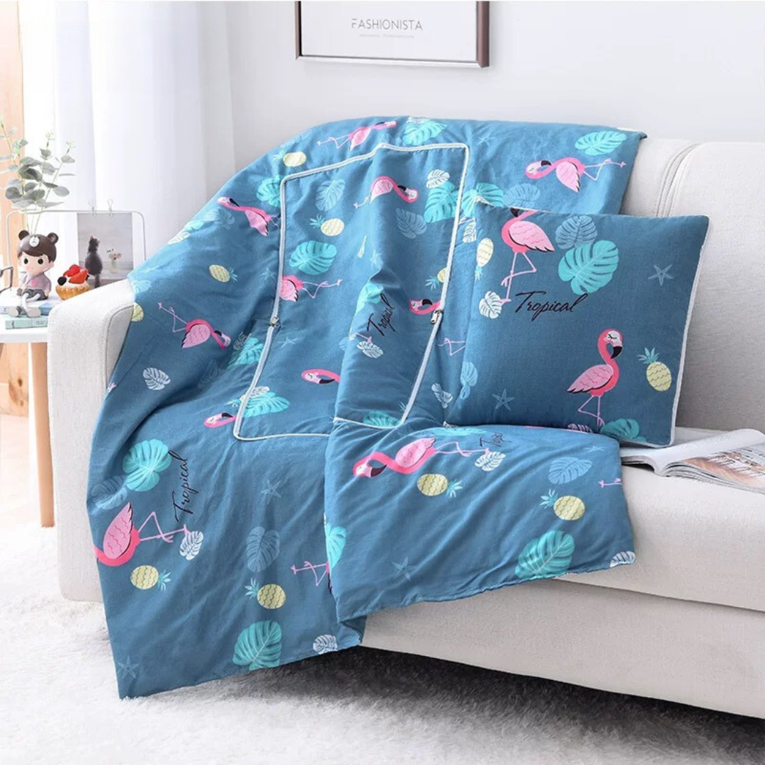 Throw Blanket-Travel Couch Car Pillow Blanket Twin 40cm Flamingo Blue