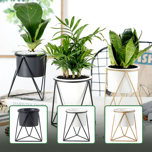 Steel Frame Ceramic Pots Flower Planter - Gadget arcade