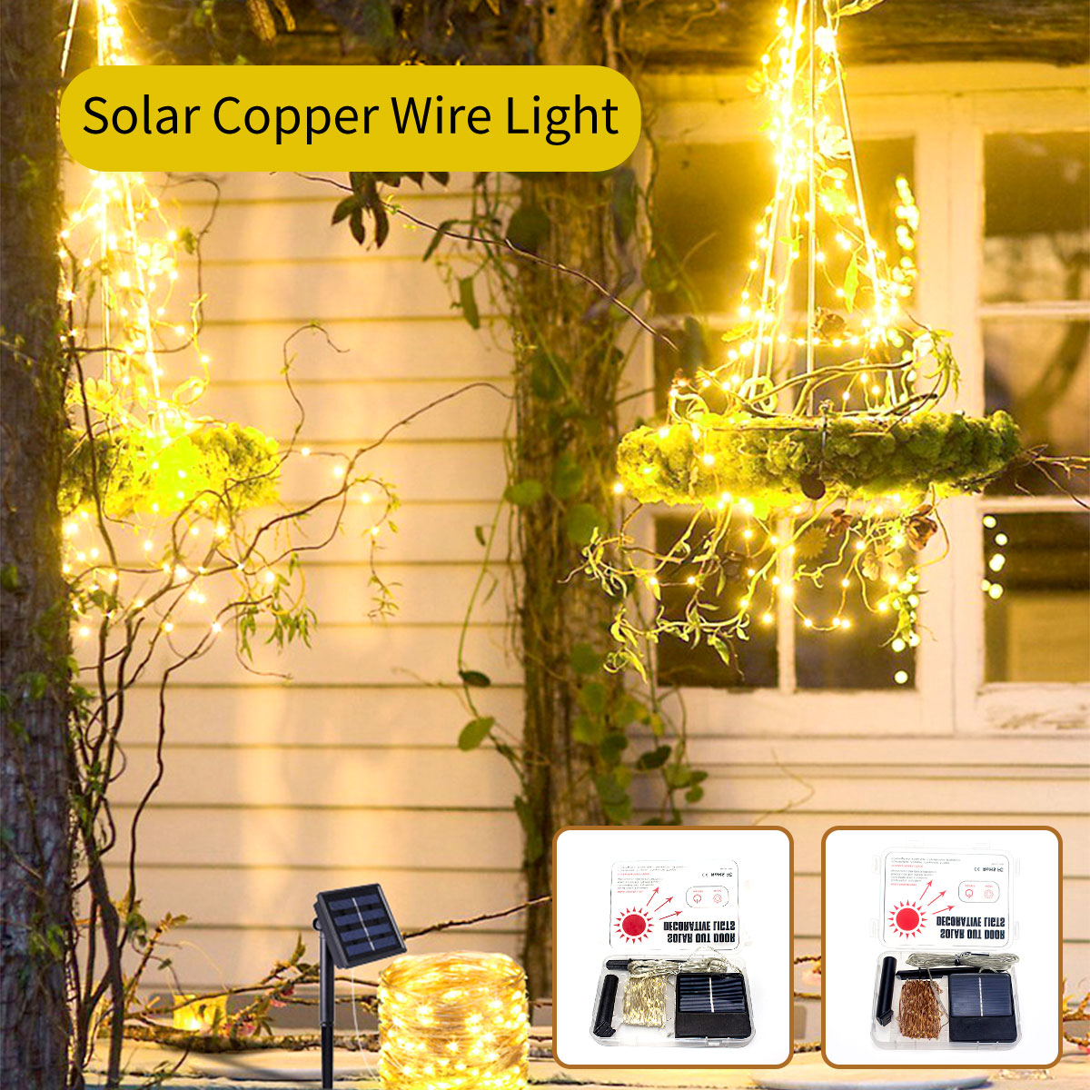 Susliving Waterproof Solar Copper Tree Lamp LED String Fairy Light - Gadget arcade