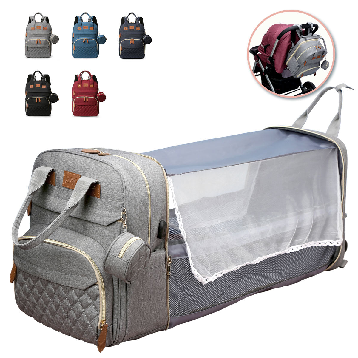 Mummy Baby Bag Upgraded Sleeping Mosquito Net Folding Crib Bed Backpack Outdoor - Gadget arcade