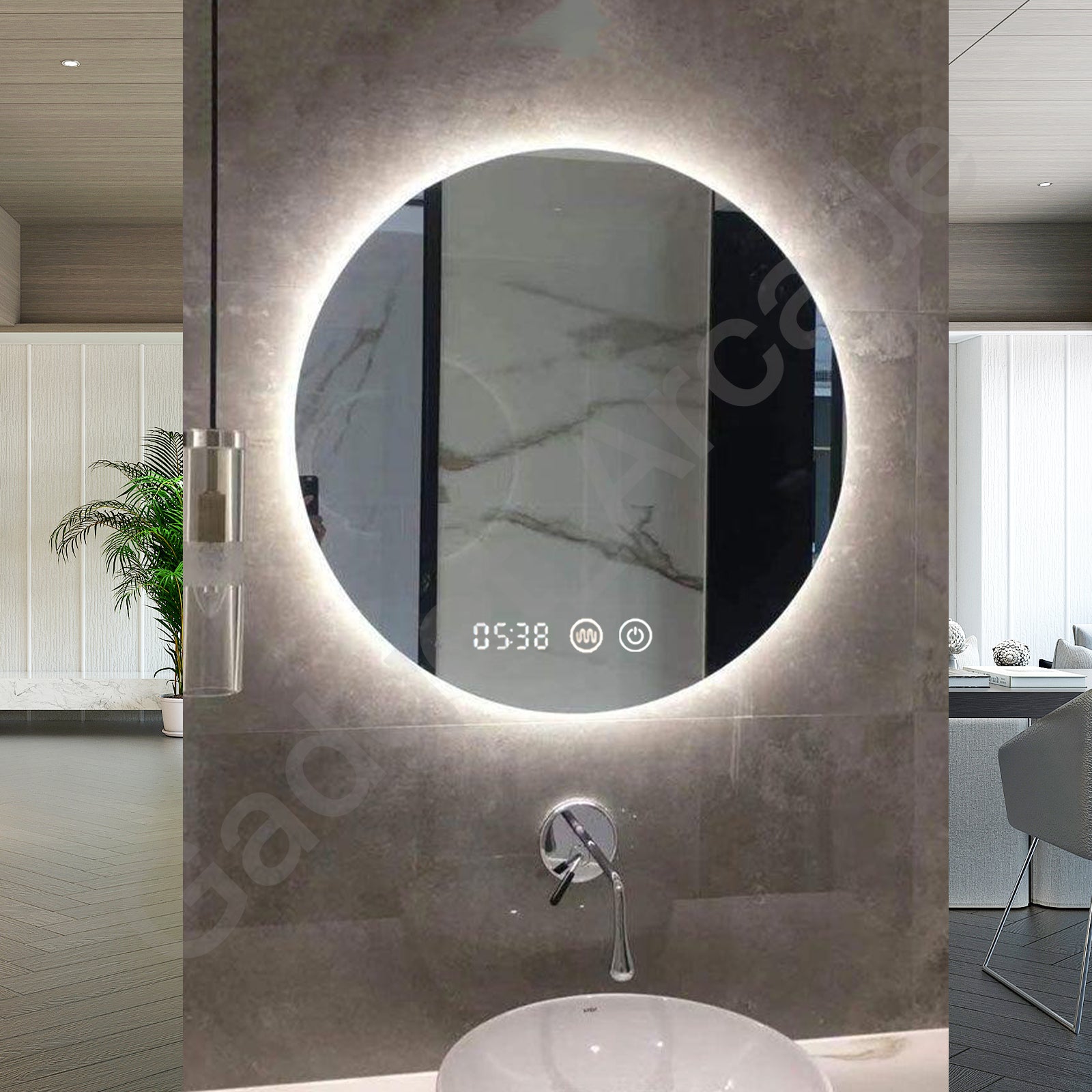 600mm Frameless Touchscreen LED Mirror Bathroom Anti-fog Illuminated Time Temp - Gadget arcade