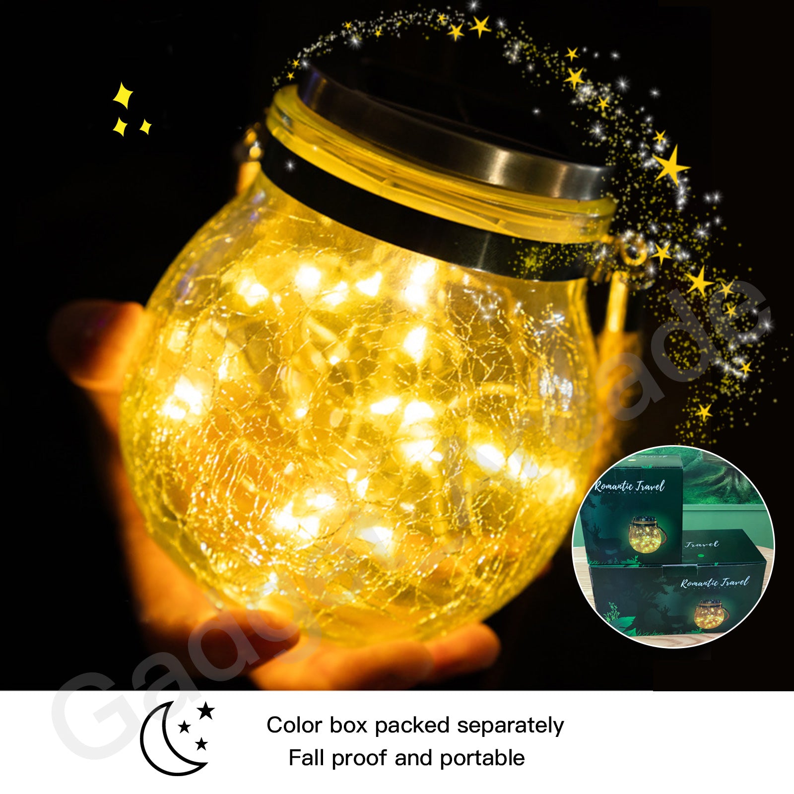 Susliving Fairy LED string Solar Hanging Light Ice Crack Glass Lantern - Gadget arcade