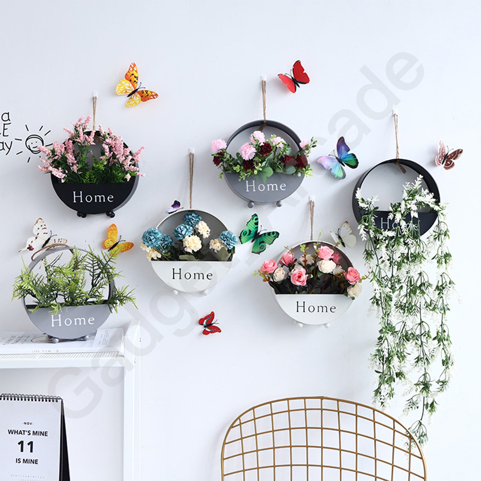 Ins Home Artificial Faux Flower Wall Hanging Plant Garland Steel Metal Hoop Set - Gadget arcade