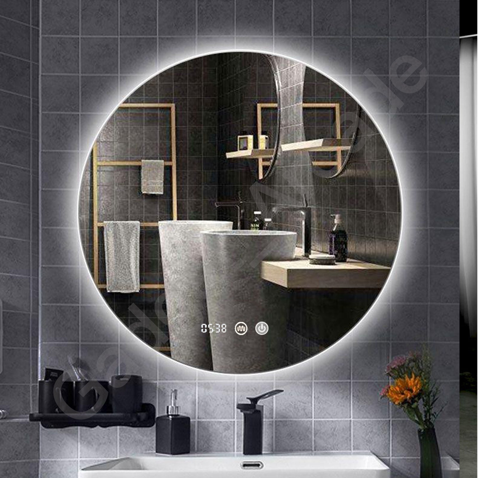 600mm Frameless Touchscreen LED Mirror Bathroom Anti-fog Illuminated Time Temp - Gadget arcade