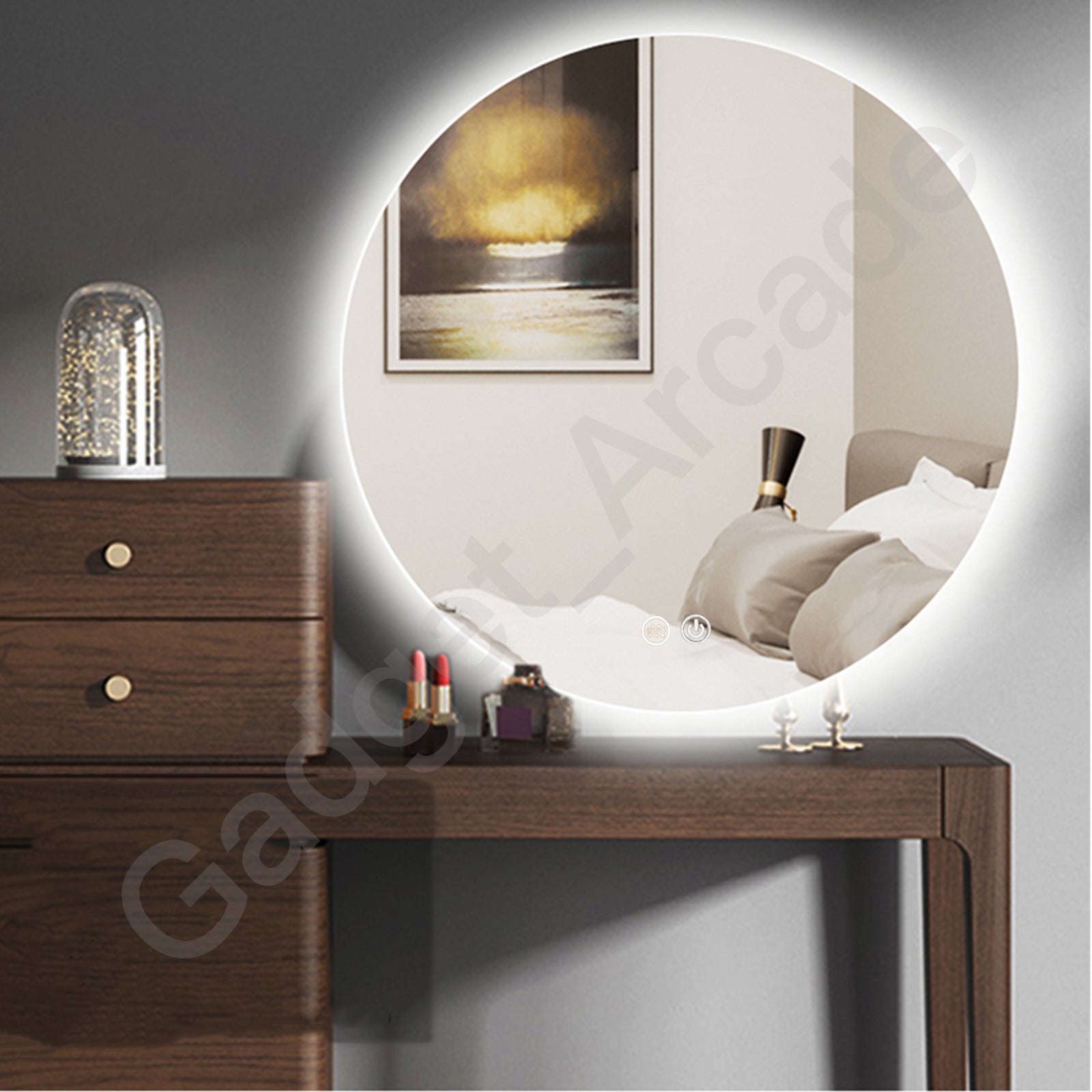 600mm Frameless Touchscreen LED Mirror Bathroom Anti-fog Illuminated Time Temp - Gadget arcade