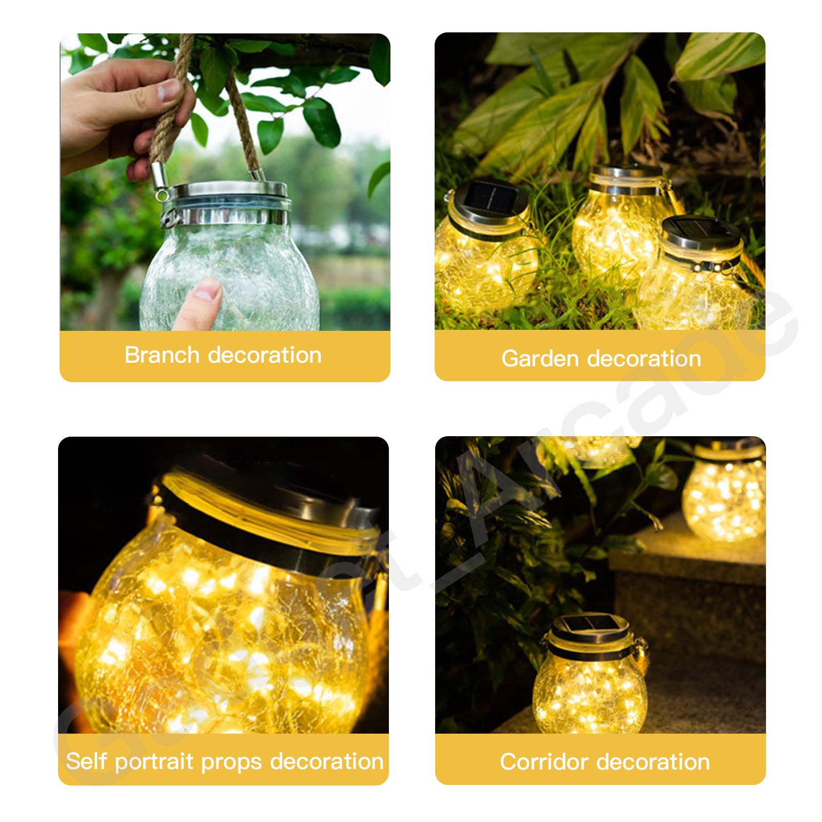 Susliving Fairy LED string Solar Hanging Light Ice Crack Glass Lantern - Gadget arcade