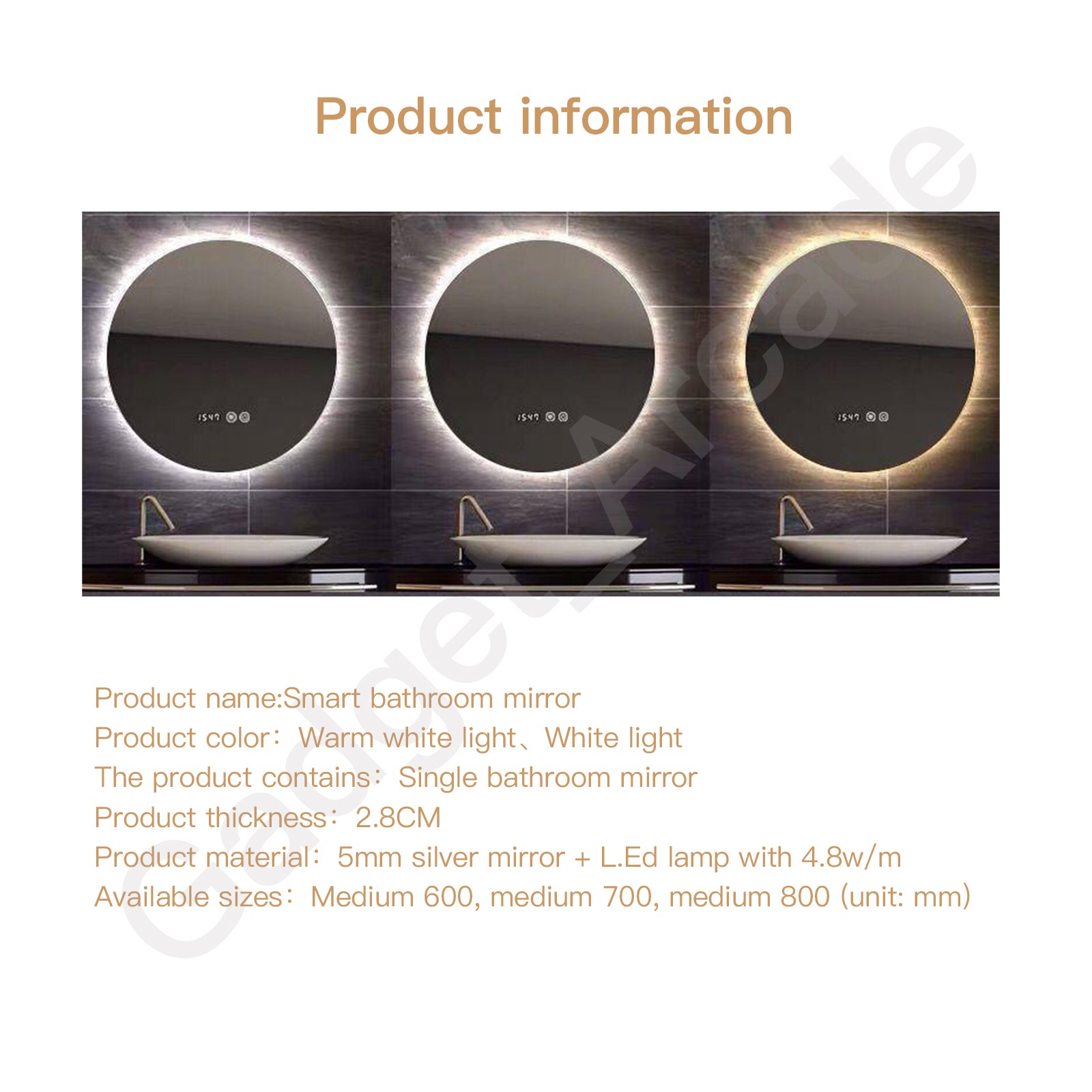 600mm Frameless Touchscreen LED Mirror Bathroom Anti-fog Illuminated Time Temp - Gadget arcade