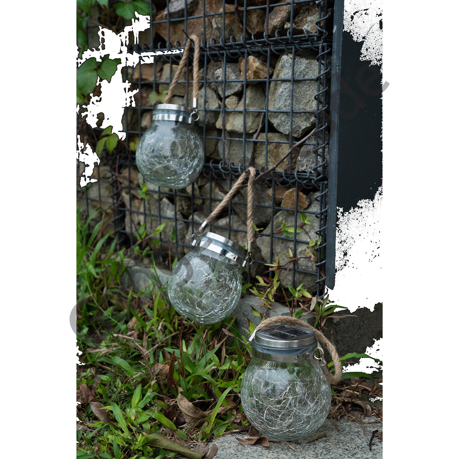 Susliving Fairy LED string Solar Hanging Light Ice Crack Glass Lantern - Gadget arcade