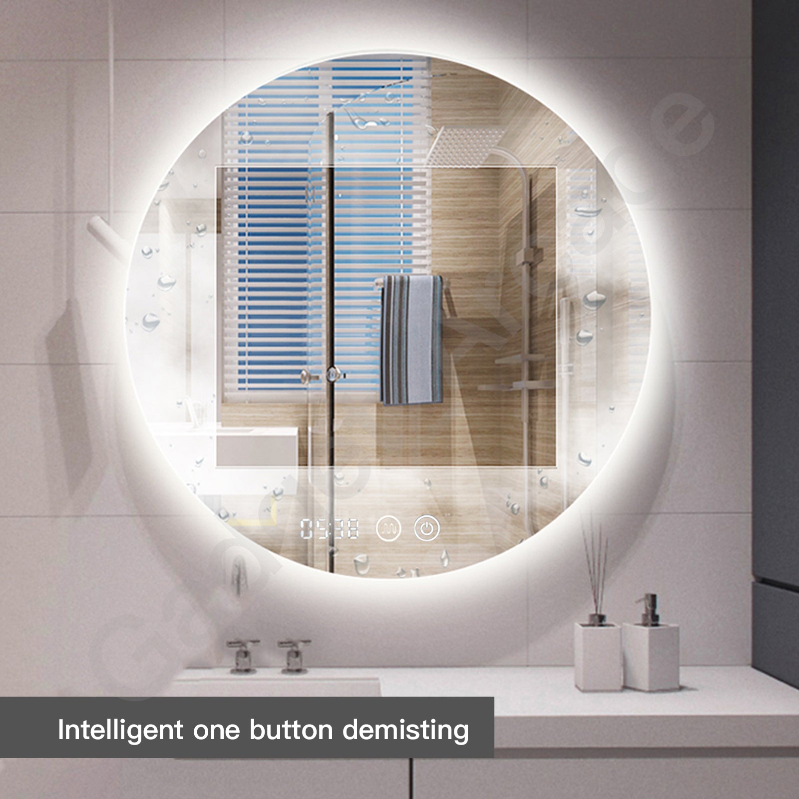 600mm Frameless Touchscreen LED Mirror Bathroom Anti-fog Illuminated Time Temp - Gadget arcade