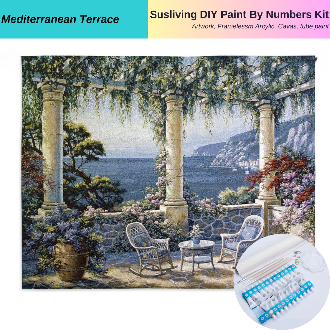 Mediterrane Terrace DIY Paint by Numbers Kit for Susliving Art Large 40x50 cm