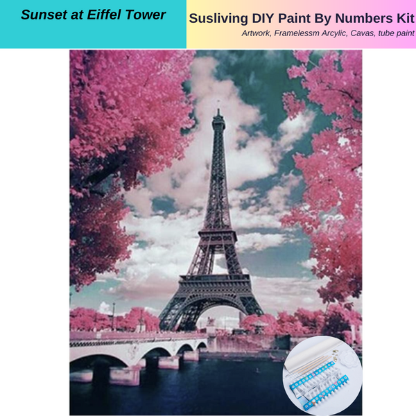 Sunset at Eiffel Tower DIY Paint by Numbers Kit for Susliving Art Large 40x50 cm