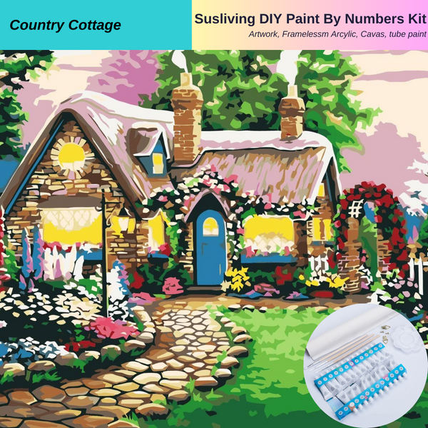 乡村小屋魅力 DIY 数字油画套装 适合 Susliving Art 大号 40x50 厘米
