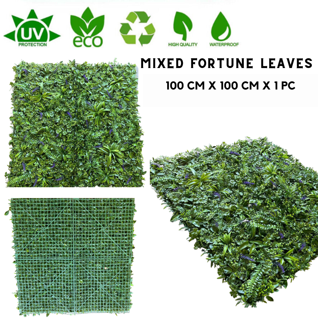 Susliving Fake Grass Mixed Fortune Leaves Vertical Garden Wall Panel