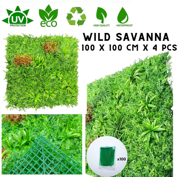 Susliving 4PCS PACK Wild Savanna Faux Vertical Garden Wall Panel 100 by 100 cm