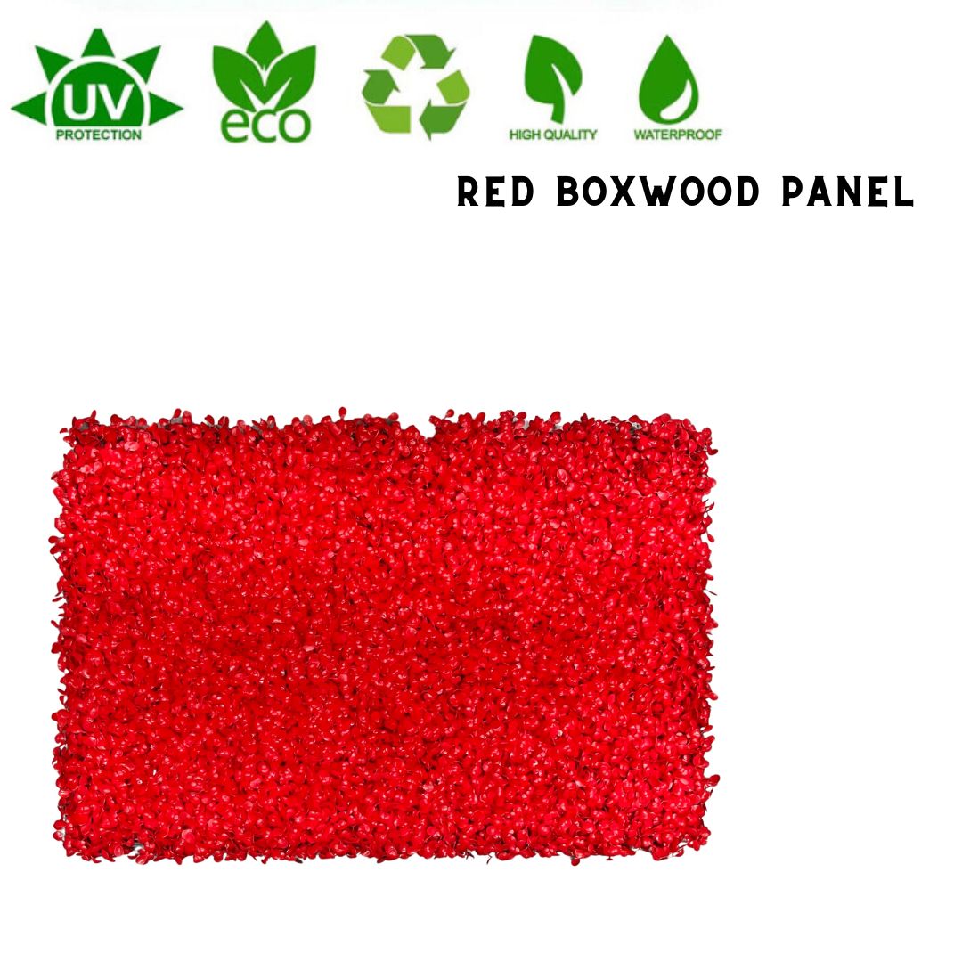 Pack Of 10 Red UV Proof Artificial Faux Boxwood Grass Vertical Wall Panel 40 by 60cm