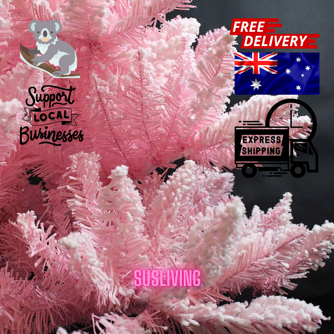 Susliving Pinkish Flocked Snow 6FT 1.80m Fairy Tree Pink Xmas