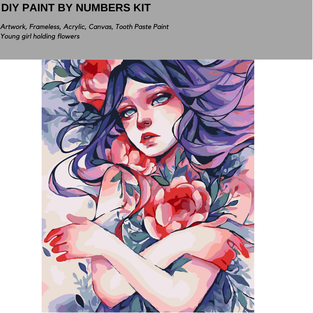 Art DIY Paint by Numbers Kit Large 40 by 50 Oil Painting Girl Holding FLowers