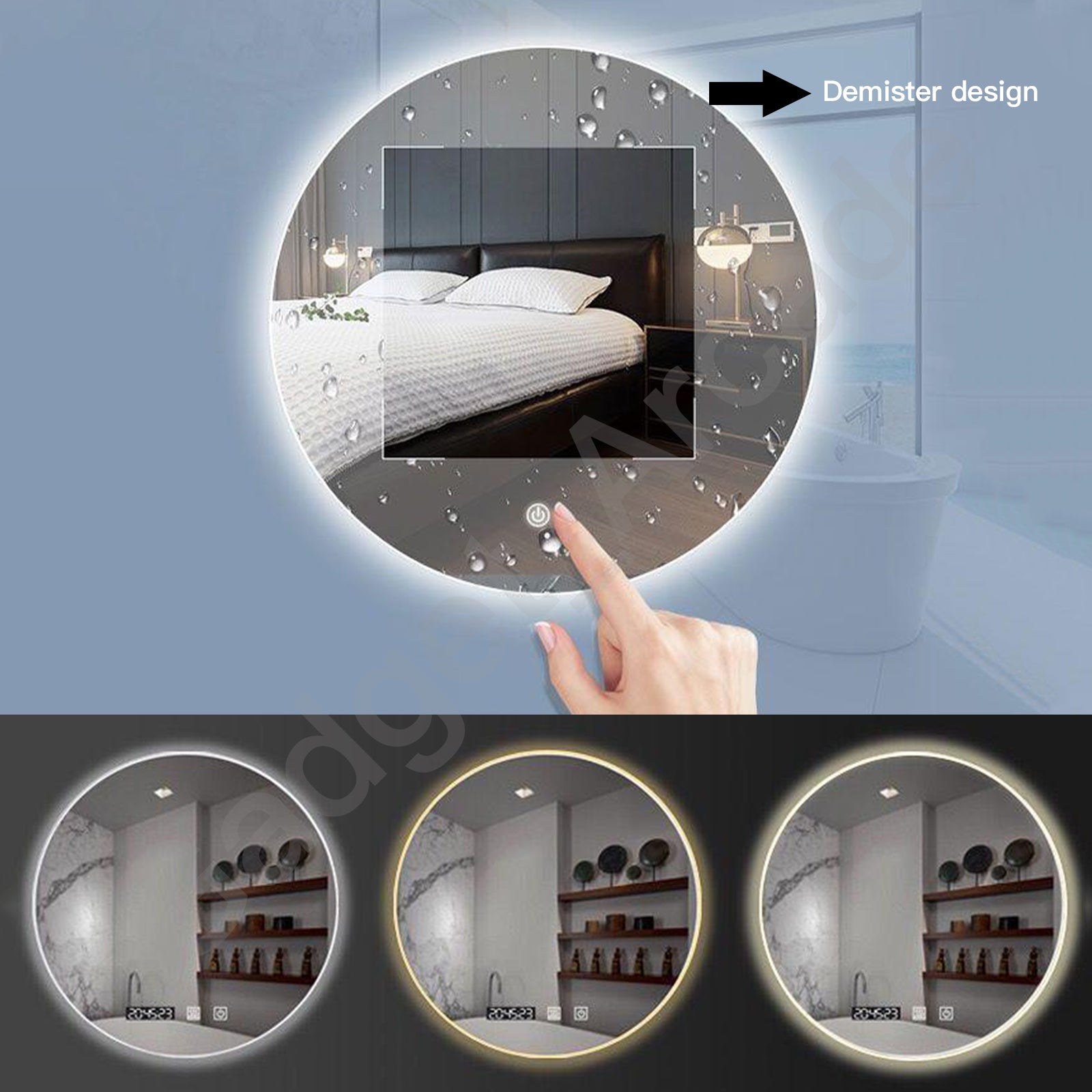 600mm Frameless Touchscreen LED Mirror Bathroom Anti-fog Illuminated Time Temp - Gadget arcade