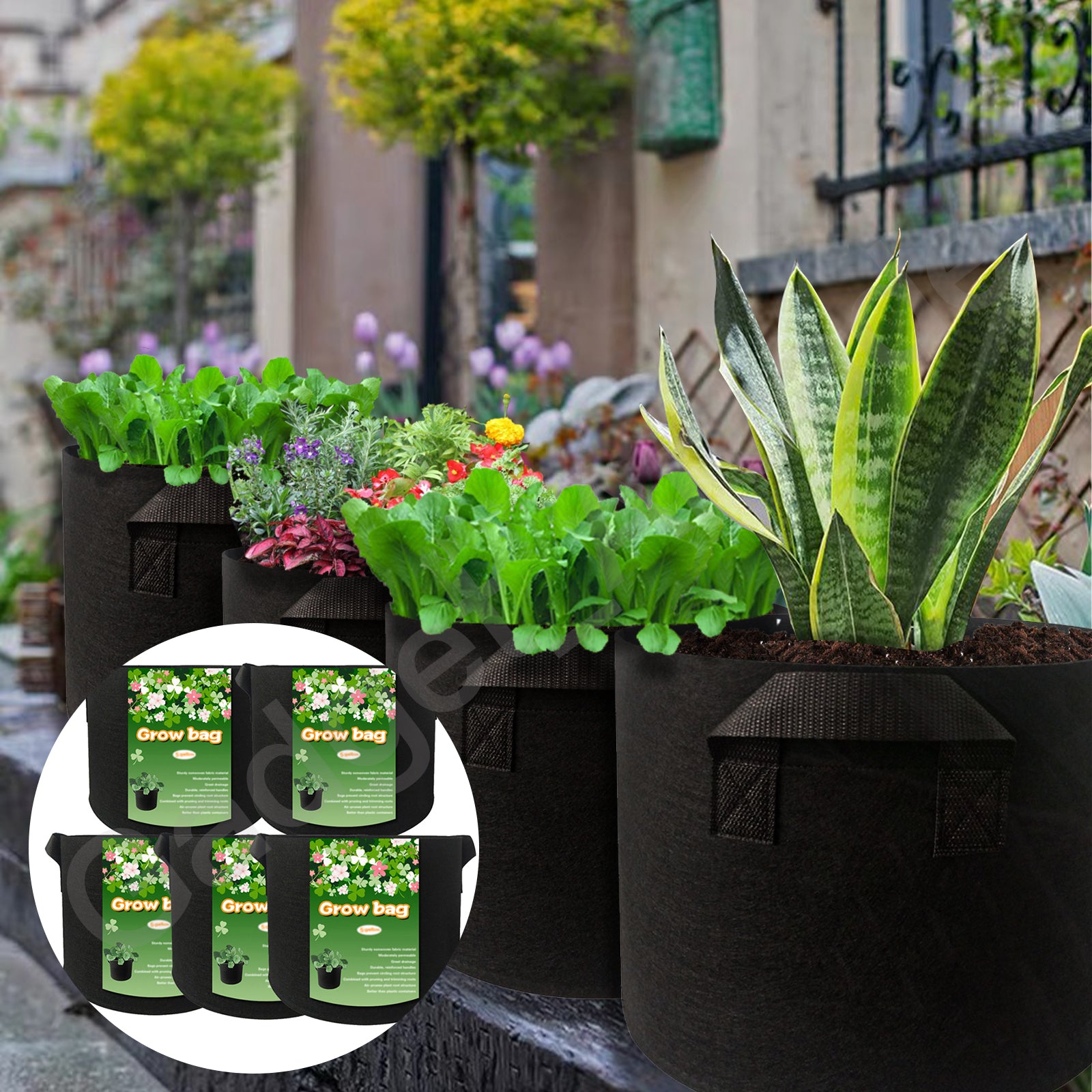 Pack of 6 Quality Fabric Plant Grow Garden Bags with Handles Multipurpose Plant - Gadget arcade